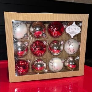 VITBIS handcrafted glass ornaments made in Poland.Red and Silver Glass Ornaments